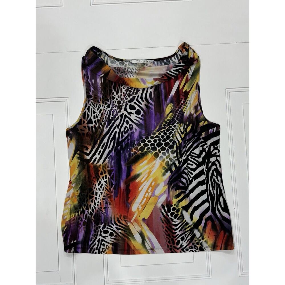 Peter Nygard Abstract Art Multi Color Sleeveless Drape Neck Blouse Top Sz Large